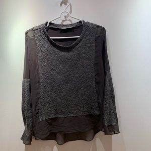 Dark Grey Sweater with Chiffon Fabric